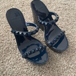 Carmen Sol Tonino Studded Jelly Wedge sandals blue 9 festival rave resort casual